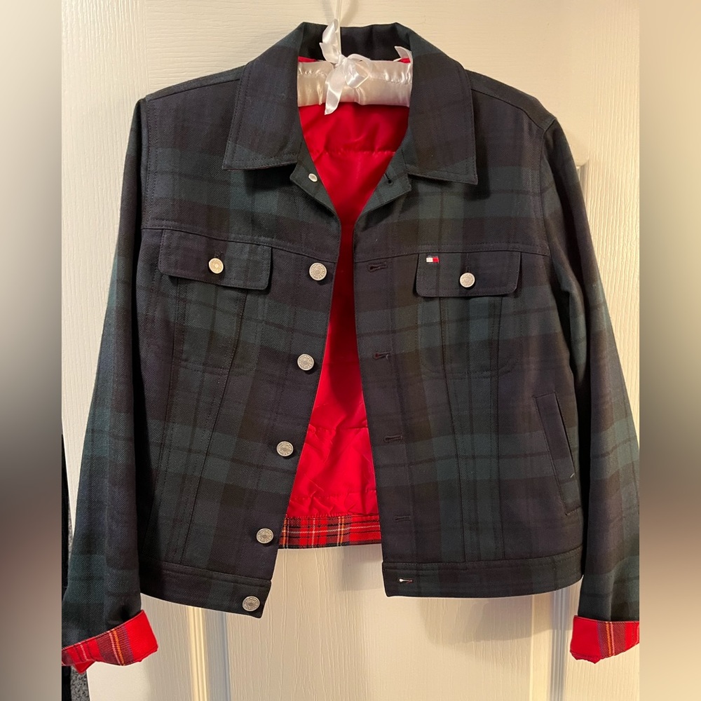 Tommy Hilfiger Black Watch Jacket with Red Trim, size Small